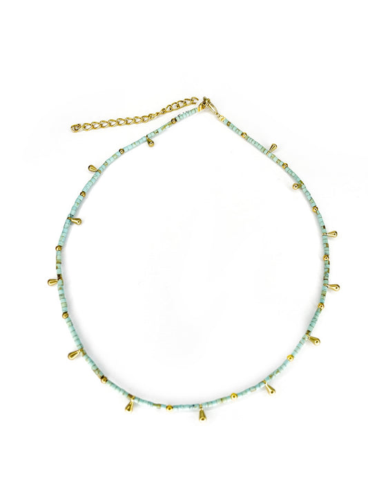 Stone and brass teardrop beaded necklace - various colours