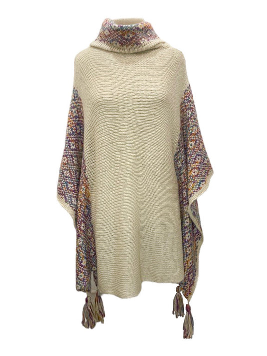 Cowl neck poncho with vertical patterns - various colours