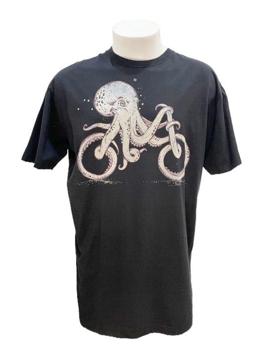 "Octopus" black cotton tee shirt - X-large 60cm 1/2 chest