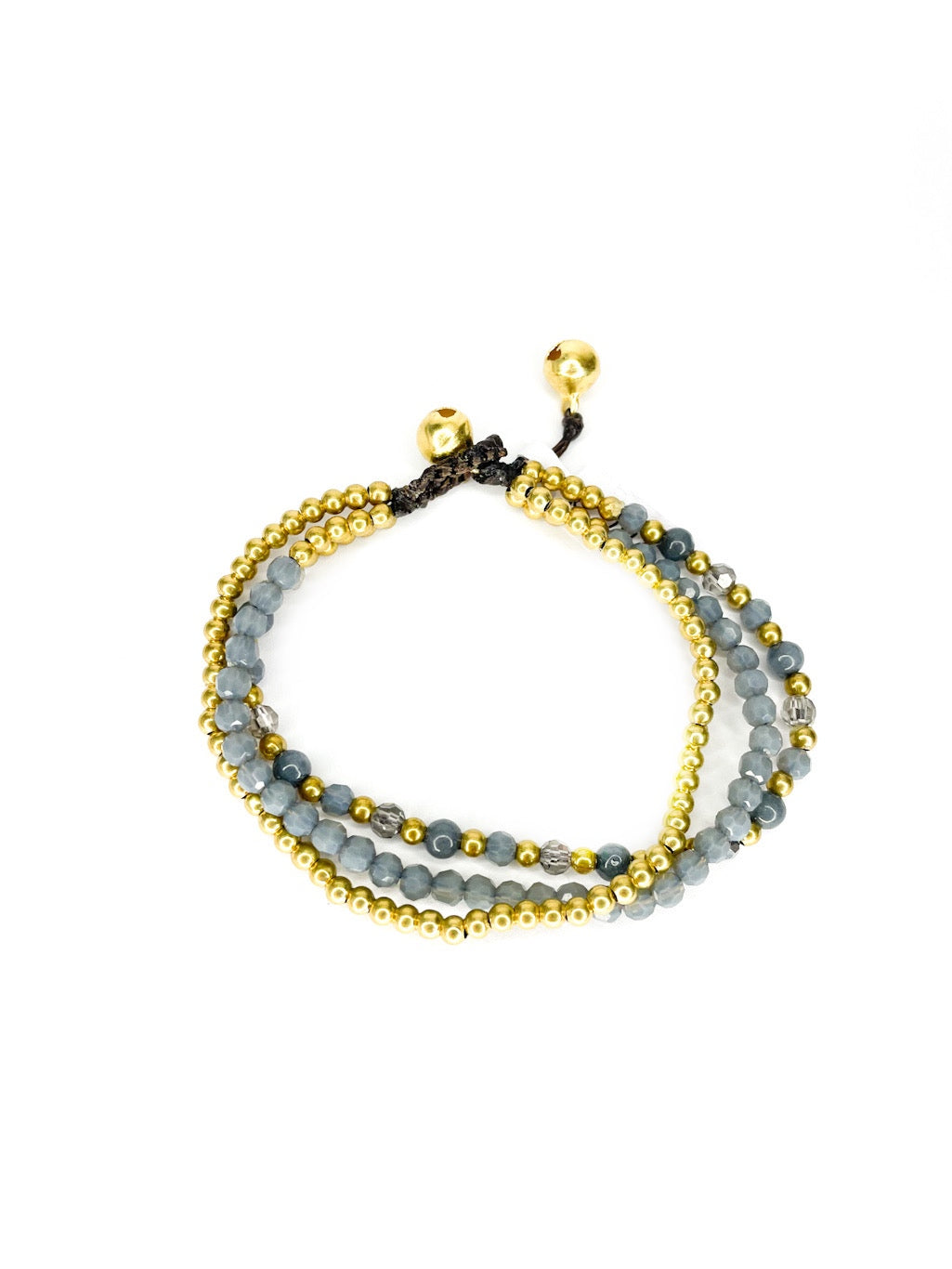 Three strand stone and brass beaded bracelet - various bracelet