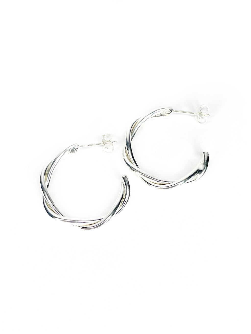 Twisted rope silver hoop earrings