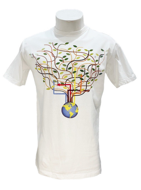"Save Earth" white cotton tee shirt - Medium 55cm 1/2 chest, X-large 60cm 1/2 chest