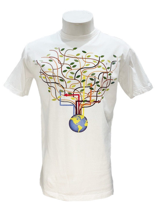 "Save Earth" white cotton tee shirt - Medium 55cm 1/2 chest, X-large 60cm 1/2 chest