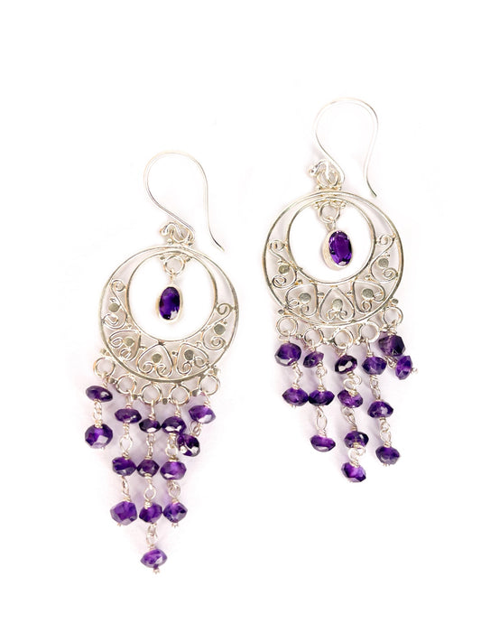 Amethyst drop earrings with faceted stones