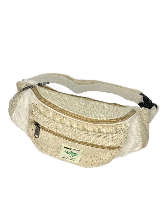 Waist or cross-body clip on hemp bag - natural