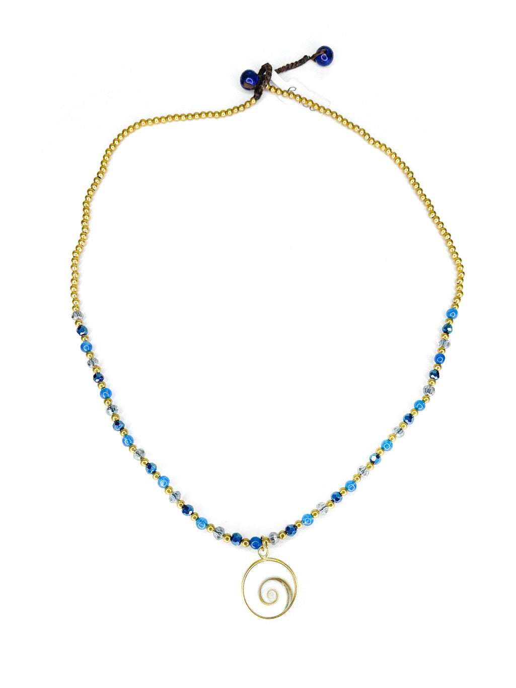 Stone and brass necklace with shell pendant - various colours