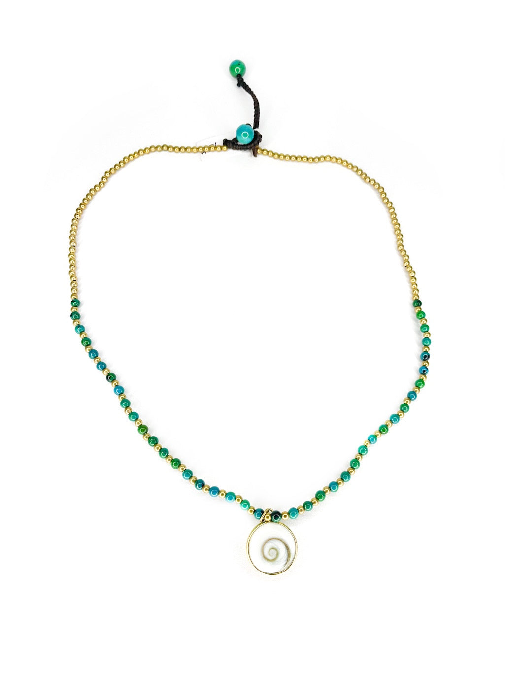 Stone and brass necklace with shell pendant - various colours