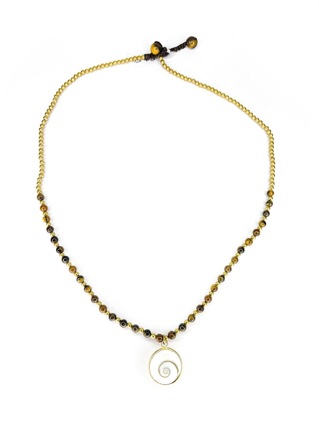 Stone and brass necklace with shell pendant - various colours