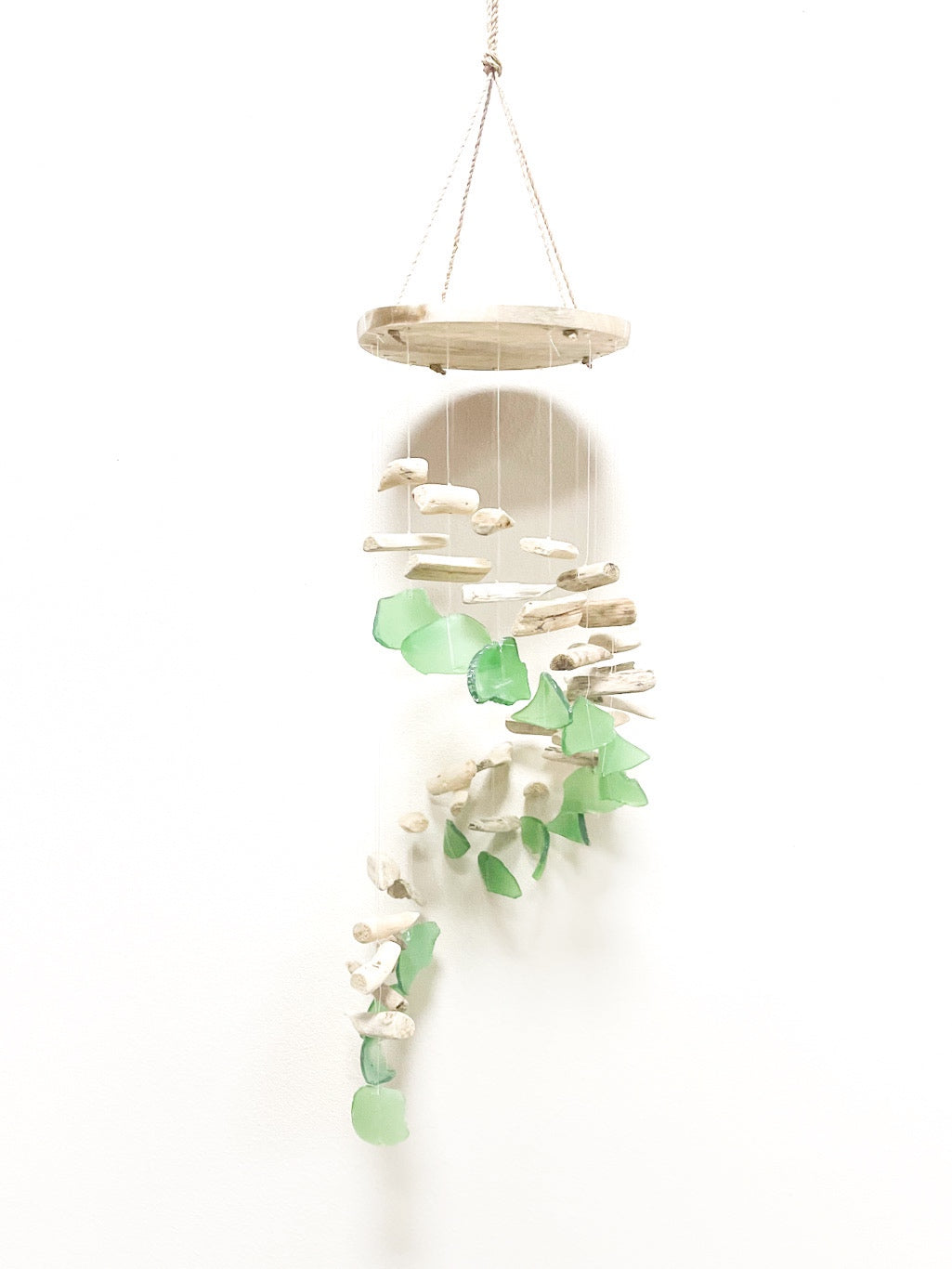 Driftwood and tumbled glass spiral mobile - 62cm