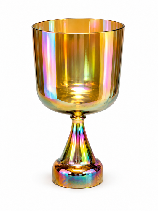 Gold Iridescent Alchemy Crystal Singing Chalice – F1 | 440 Hz