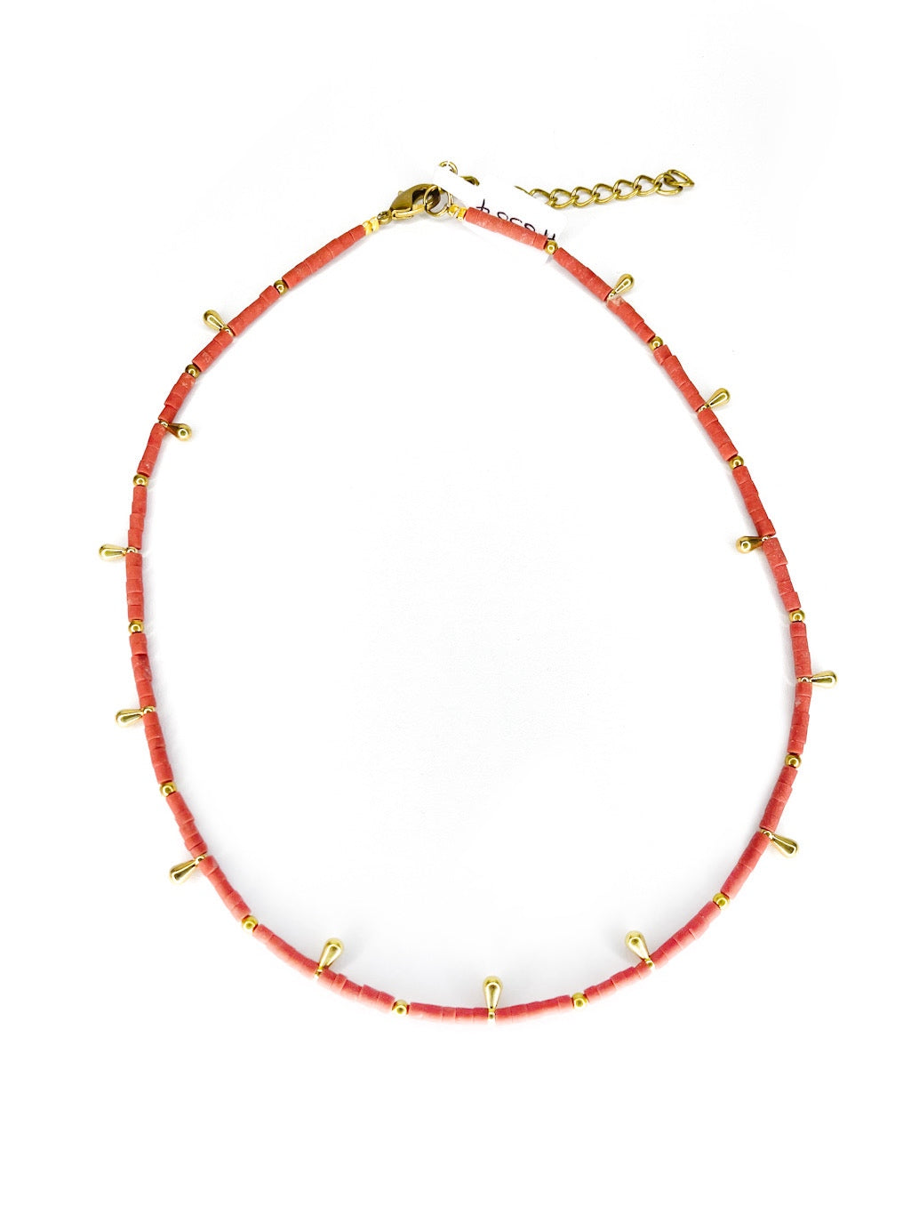 Stone and brass teardrop beaded necklace - various colours