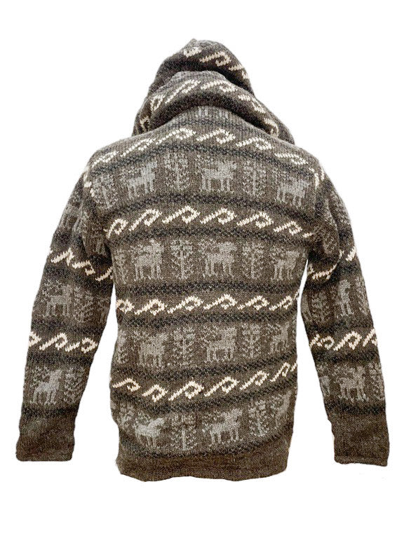 Wool Zip Through Fleece Lined Hoodie - Grey, white wave