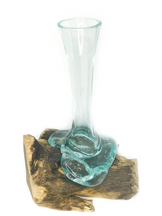Root wood and glass vase