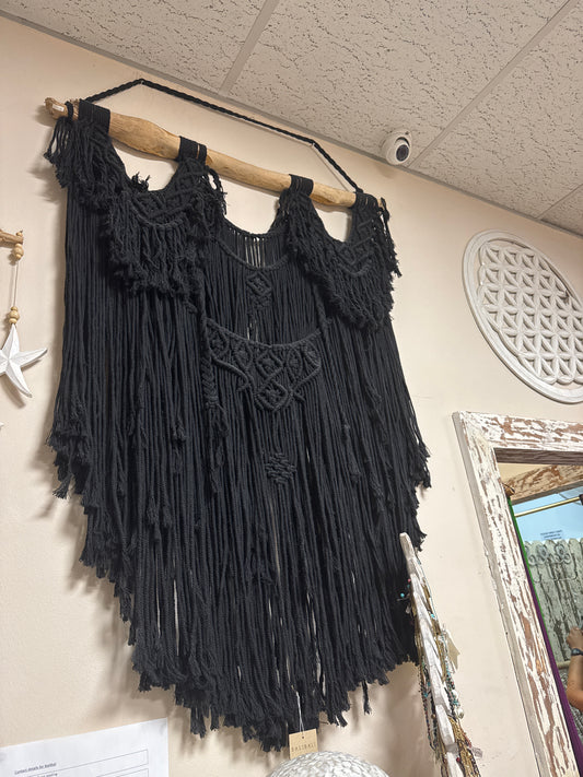 LARGE MACRAME WALL HANGING - BLACK