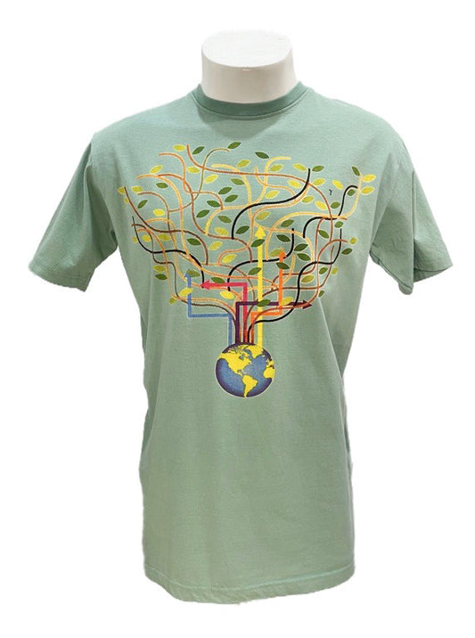 "Save Earth" green cotton tee shirt - Medium 55cm 1/2 chest, X-large 60cm 1/2 chest