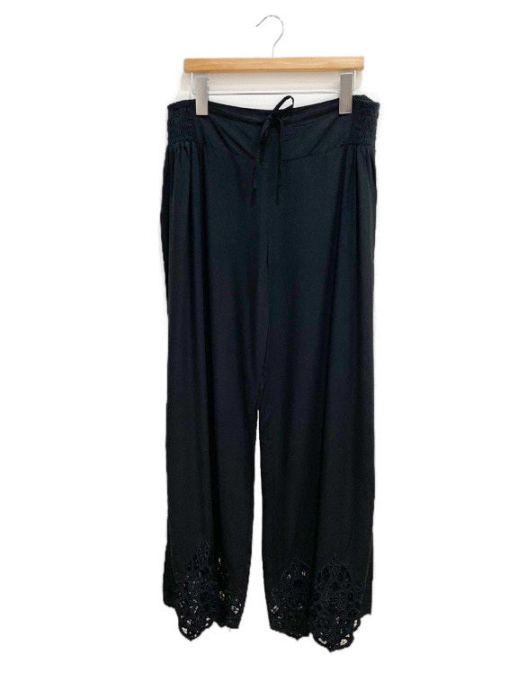 Long pant with anglaise lace hem detail - various colours