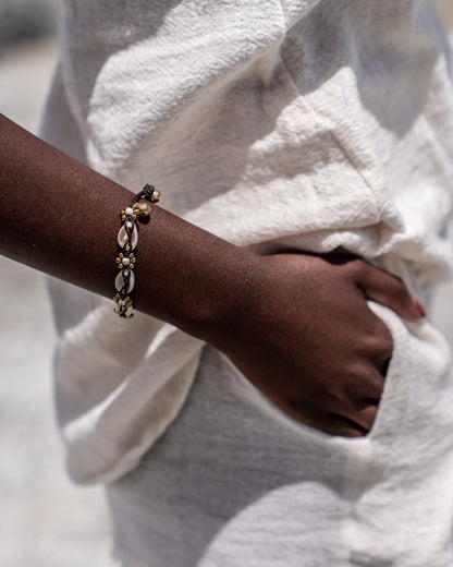 Cowry shell and brass flower bracelet various