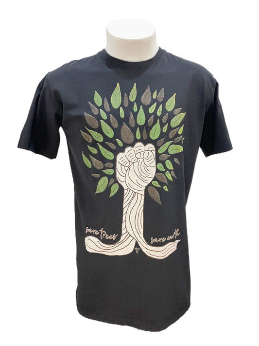 "Save the Tree" black cotton tee shirt - Medium 55cm 1/2 chest