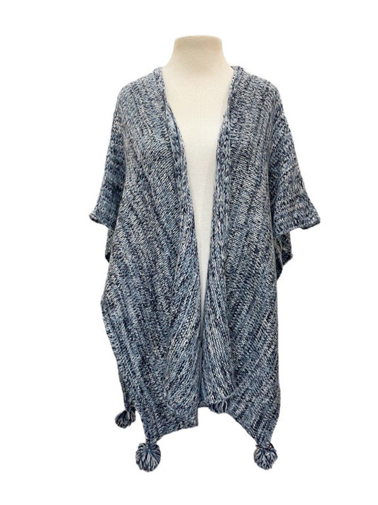 ❤Marled yarn open poncho with pom-poms - various colours