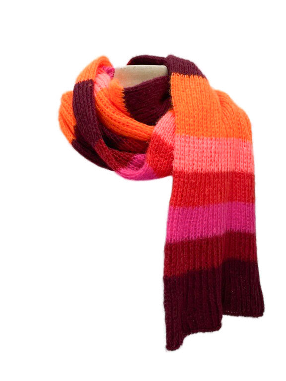 Double layer knitted, stripy scarf - various colours