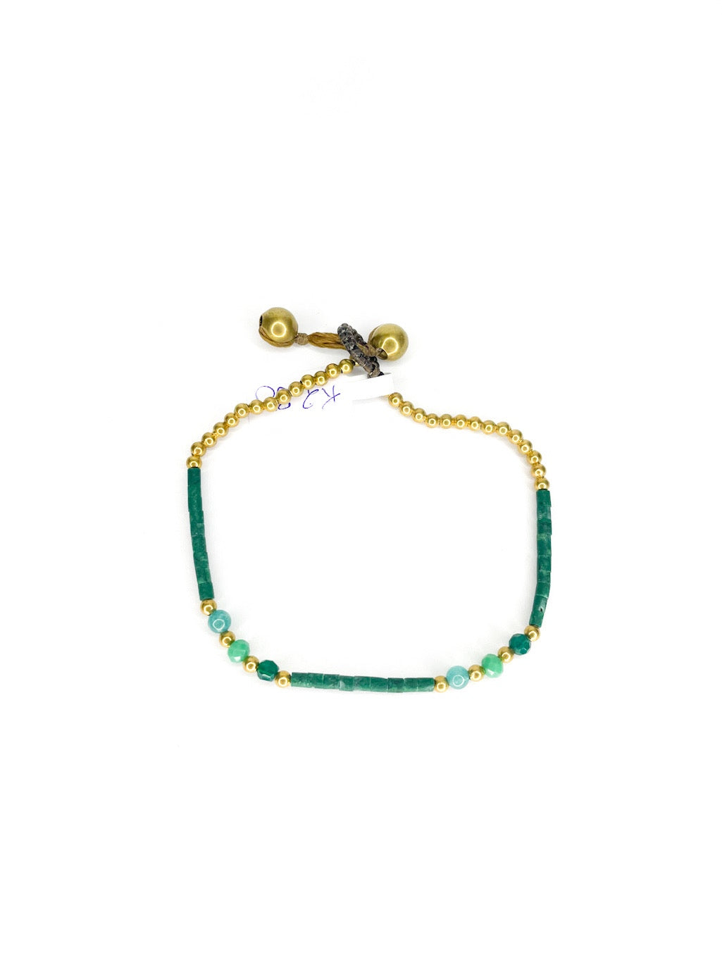 Matt and faceted stone and brass beaded bracelet - various colours