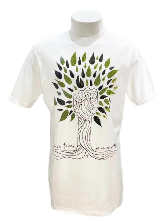 "Save the Tree" white cotton tee shirt - X-large 60cm 1/2 chest
