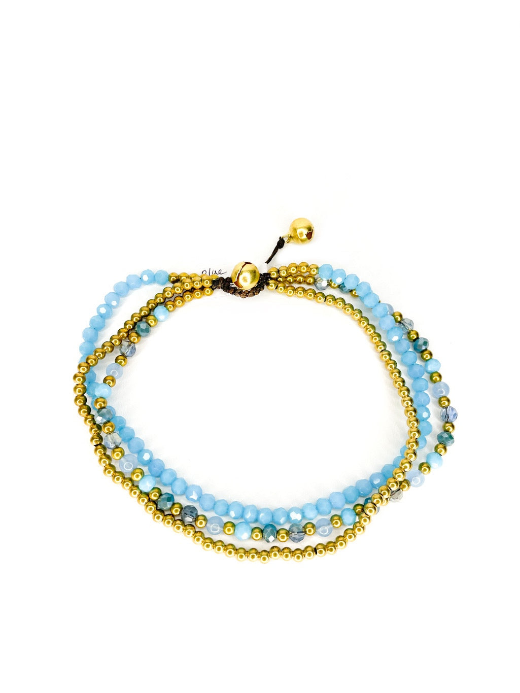 Three strand stone and brass beaded anklet - various colours