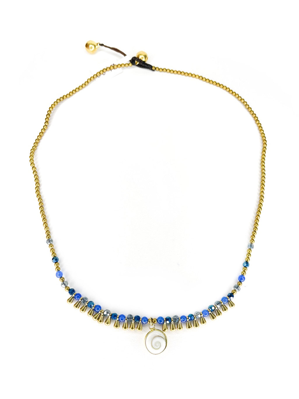 Stone and brass teardrop beaded necklace with shell pendant - various colours