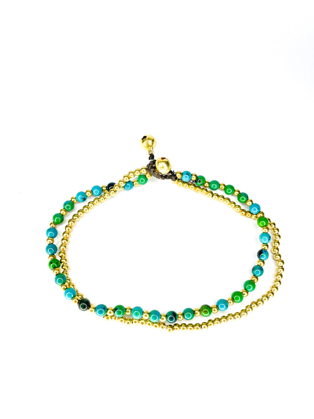 Stone and brass double stranded beaded anklet - various colours
