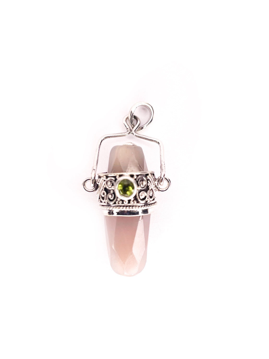 Faceted tourmaline pendant with peridot in silver setting