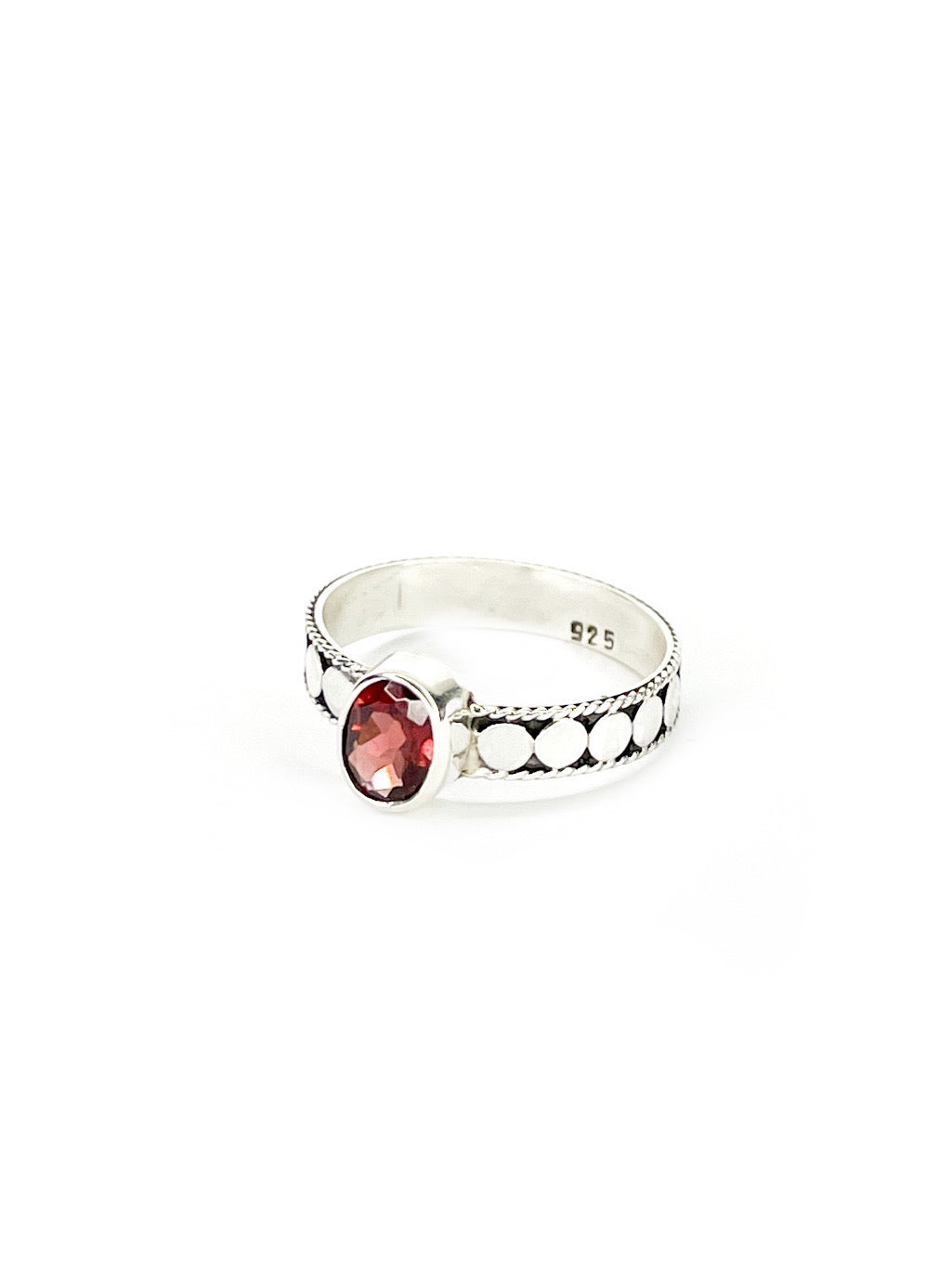 Oval garnet silver ring Thick Band