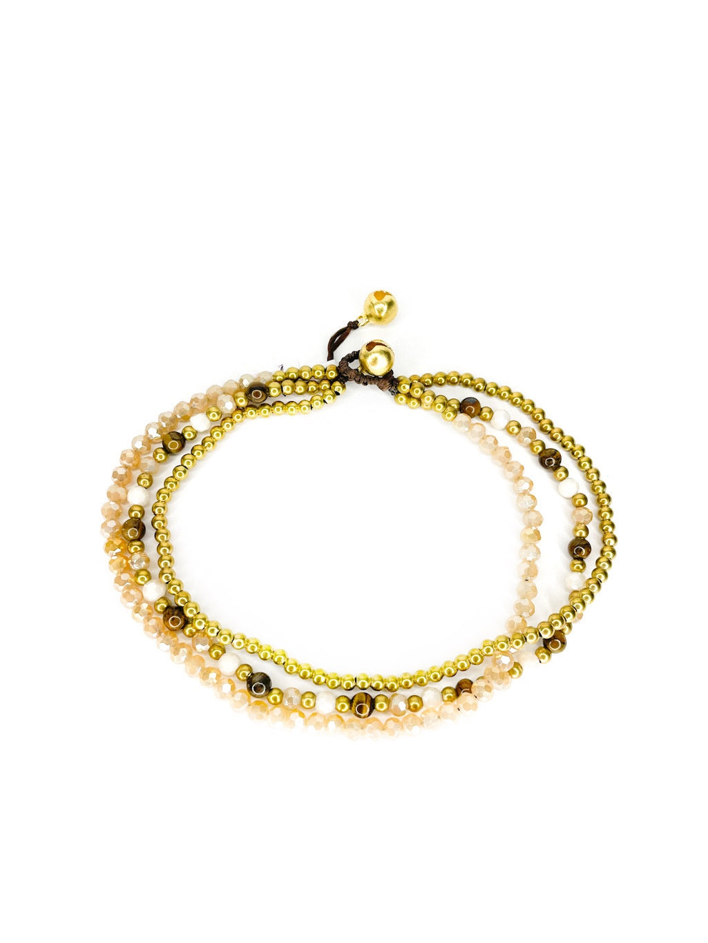 Three strand stone and brass beaded anklet - various colours