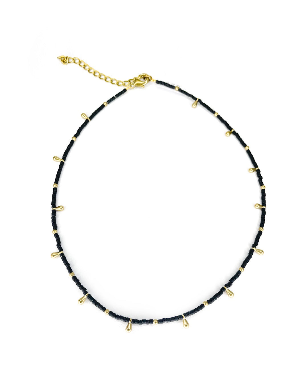 Stone and brass teardrop beaded necklace - various colours