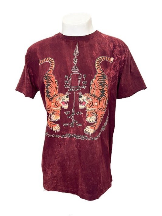 "Tigers" maroon colour print cotton tee shirt - Large 56cm 1/2 chest