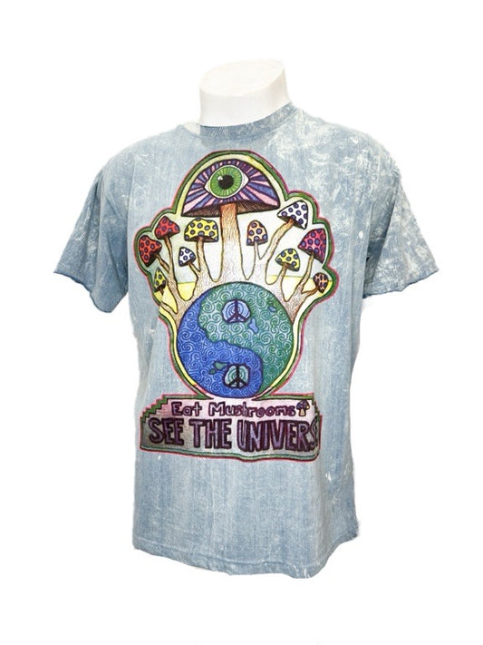 "See the universe Yin Yang" blue cotton tee shirt - Large 56cm 1/2 chest