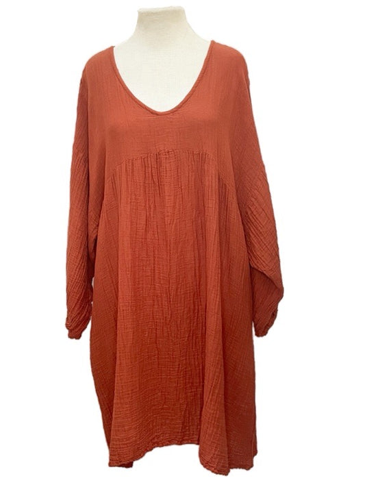 Cotton oversized v-neck dress - various