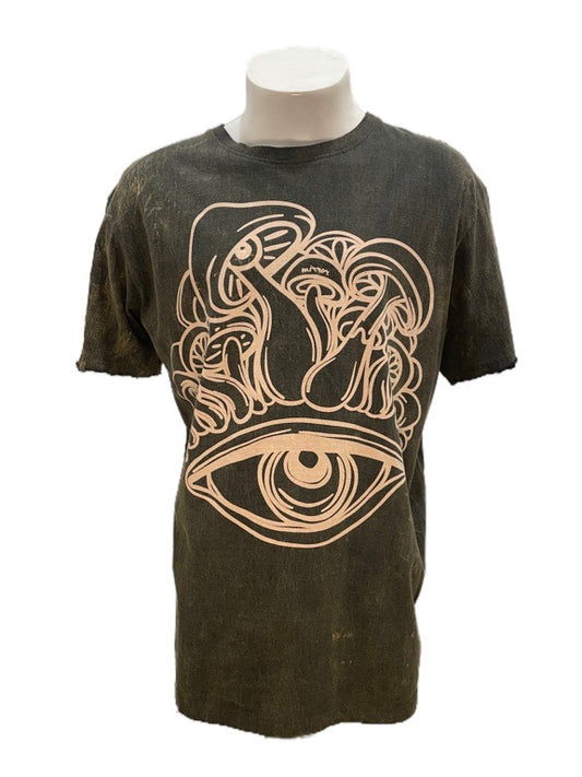 "Eye of the mushroom " grey cotton tee shirt - X-large 58cm 1/2 chest