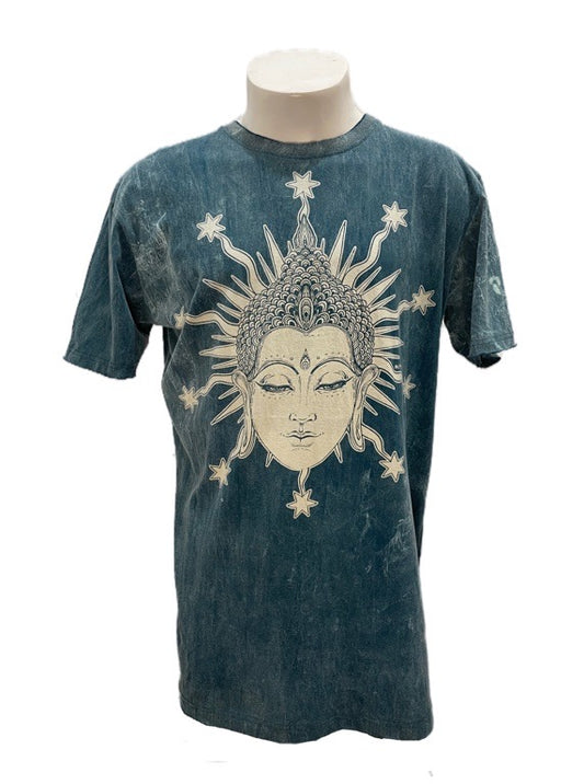 "Buddha" turquoise cotton tee shirt - X-large 58cm 1/2 chest