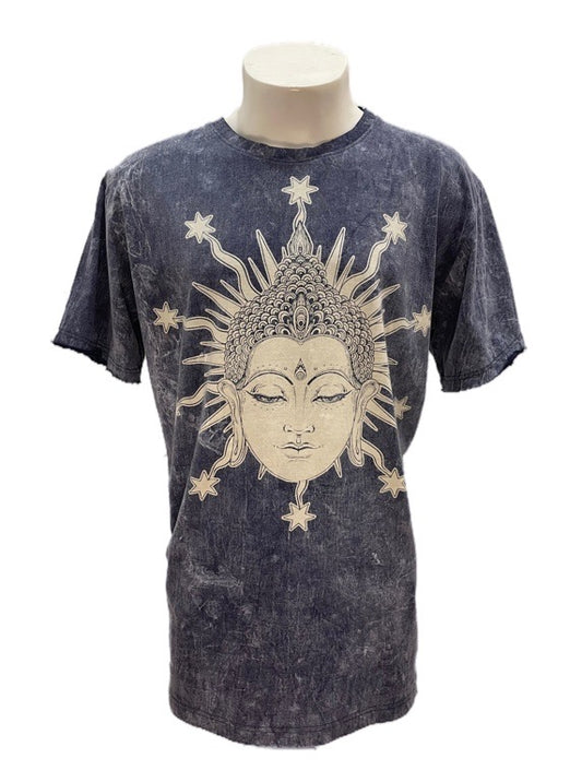 "Buddha" blue cotton tee shirt - X-large 58cm 1/2 chest