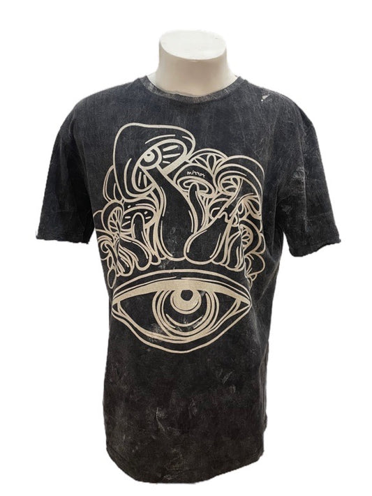 "Eye of the mushroom " black cotton tee shirt - X-large 58cm 1/2 chest