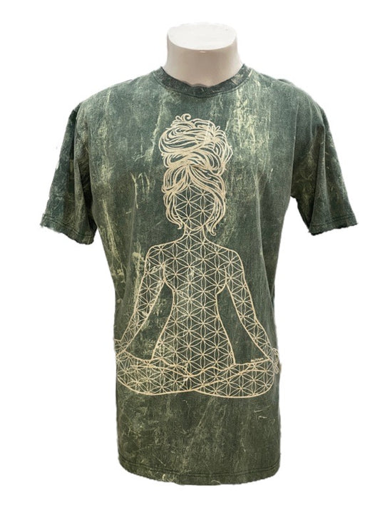 "Lotus" green cotton tee shirt - X-large 58cm 1/2 chest