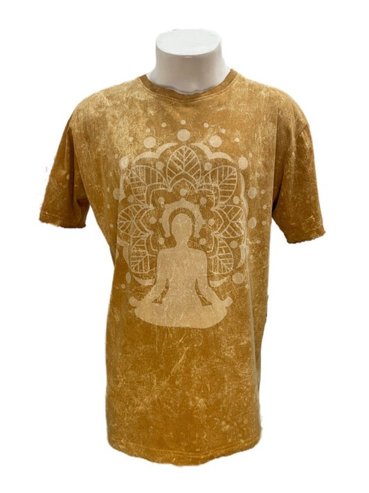"Lotus flower" yellow cotton tee shirt - X-large 58cm 1/2 chest