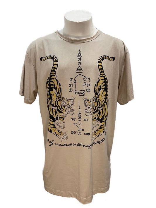 "Tigers" beige cotton tee shirt - X-large 58cm 1/2 chest