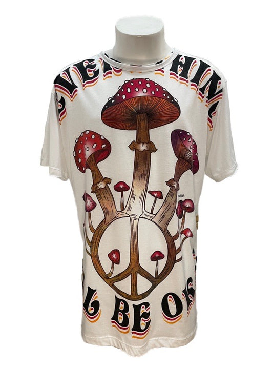 "Peace mushroom" cotton tee shirt - X-large 58cm 1/2 chest