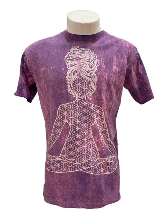 "Lotus" purple cotton tee shirt  - large 56cm 1/2 chest