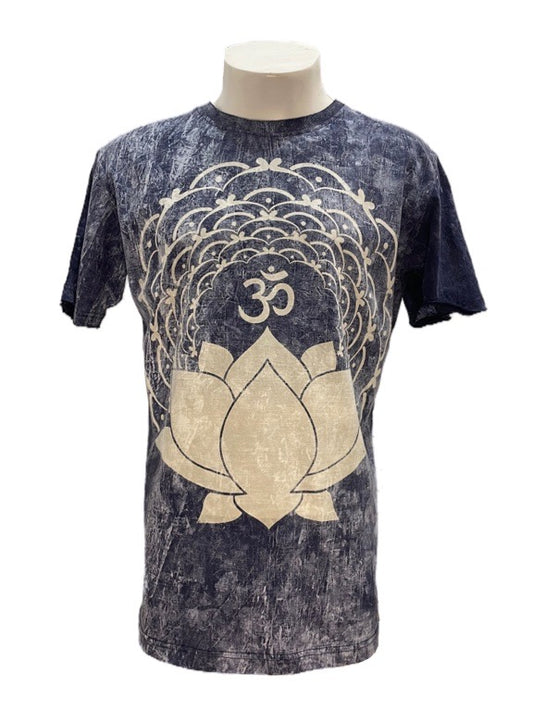 "Om lotus " navy cotton tee shirt  - large 56cm 1/2 chest