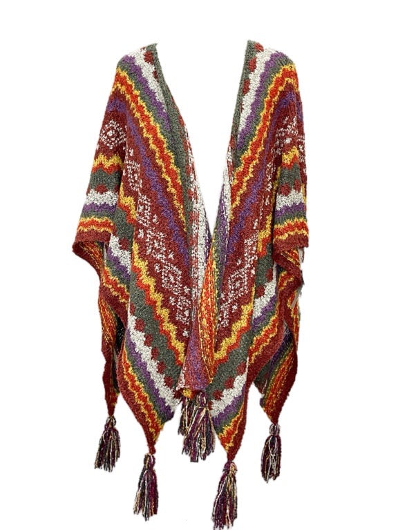 Fair Isle open poncho with tassels