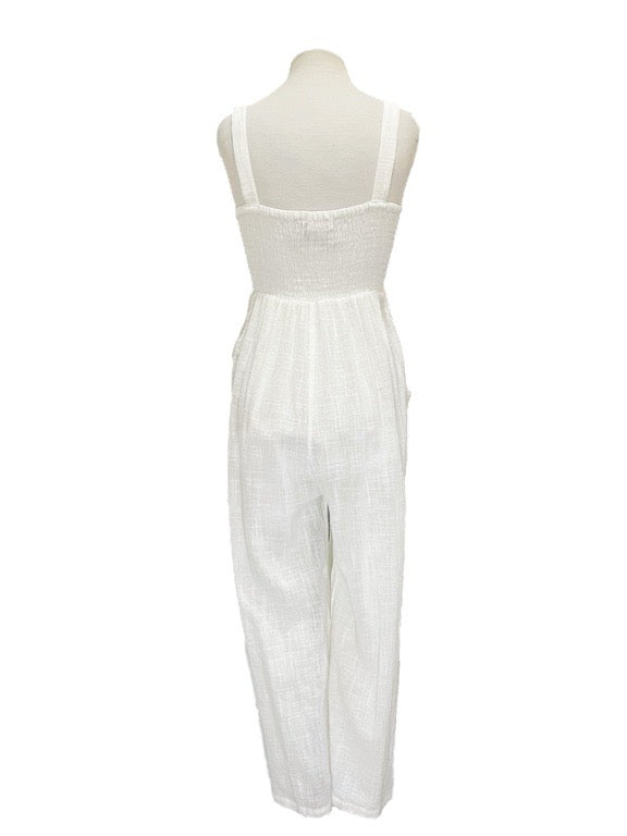 Organic cotton linen jumpsuit with patch pockets