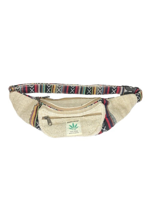 Waist or cross-body clip on hemp bag - colourful trim