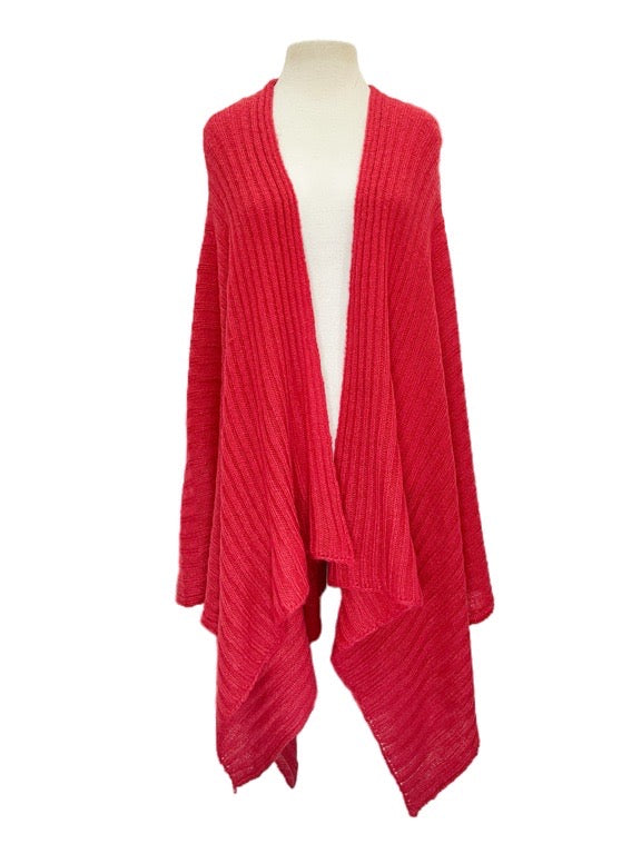 ❤Red ribbed open poncho